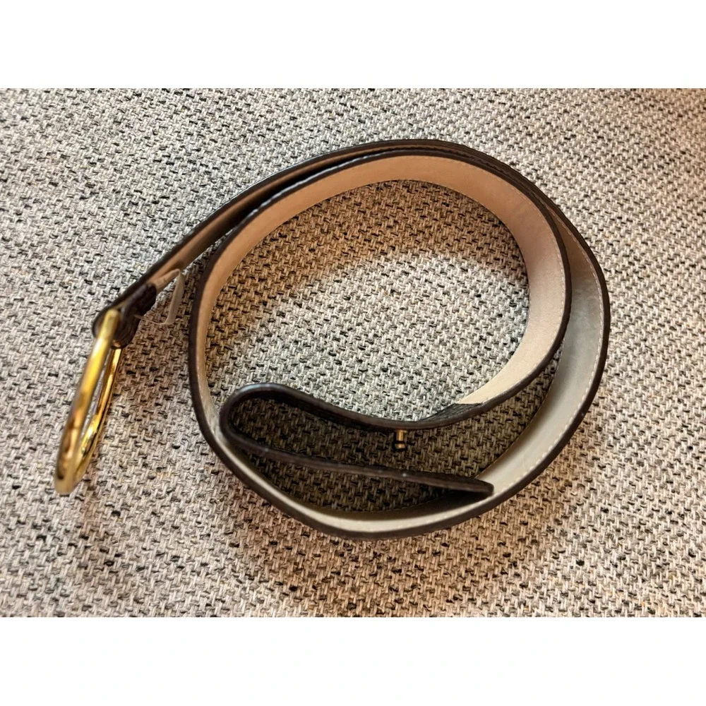 Talbots Womens Genuine Leather Belt Crocodile Embossed Brass Buckle L‎ EUC